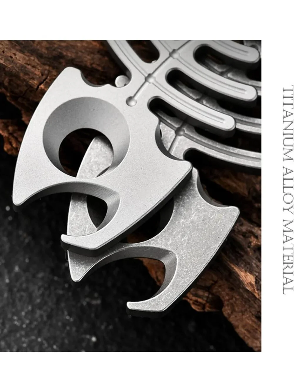 Titanium Fishbone Keychain Bottle Opener with Stainless Steel Ring - EDC Tool